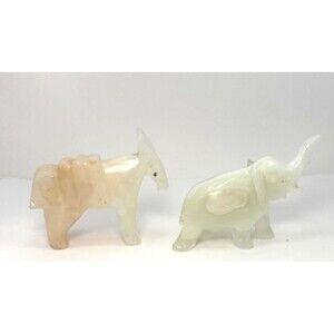 Miniature Horse Donkey elephant Figurine Carved Marble Onyx Stone  Set Of 2